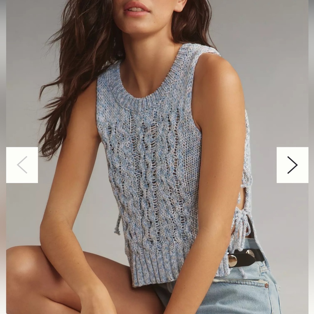 Pilcro for Anthropologie Blue Knit Side-Tie Sweater Tank, NWT, Medium - Picture 2 of 6